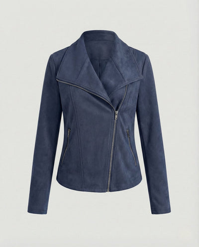 Nora | Dames bikerjack in imitatiesuède met asymmetrische rits