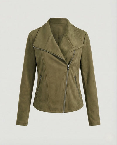 Nora | Dames bikerjack in imitatiesuède met asymmetrische rits