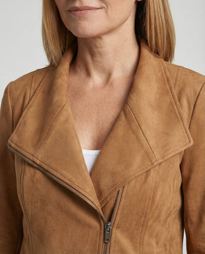 Nora | Dames bikerjack in imitatiesuède met asymmetrische rits