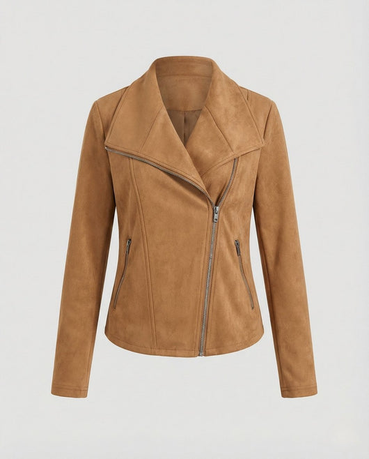 Nora | Dames bikerjack in imitatiesuède met asymmetrische rits