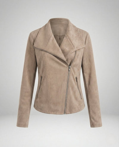 Nora | Dames bikerjack in imitatiesuède met asymmetrische rits