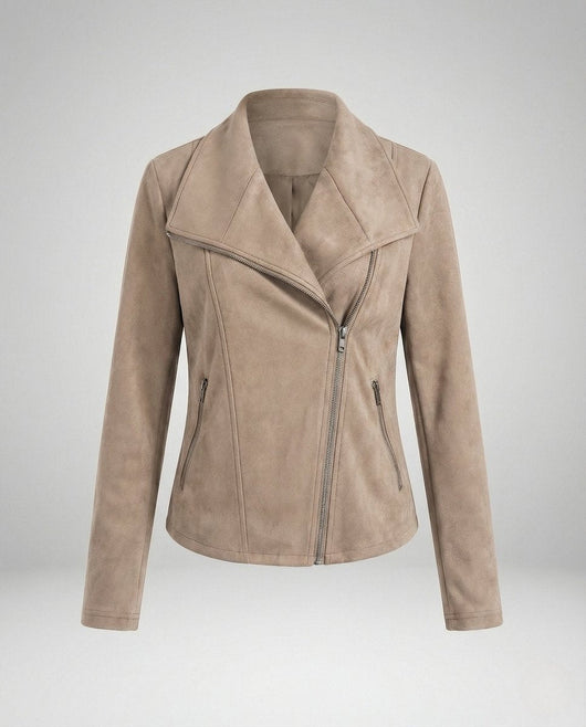 Nora | Dames bikerjack in imitatiesuède met asymmetrische rits