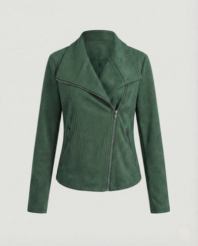 Nora | Dames bikerjack in imitatiesuède met asymmetrische rits