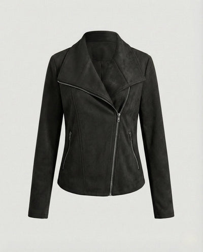 Nora | Dames bikerjack in imitatiesuède met asymmetrische rits