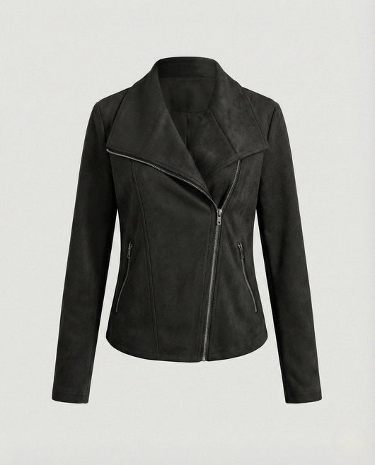 Nora | Dames bikerjack in imitatiesuède met asymmetrische rits