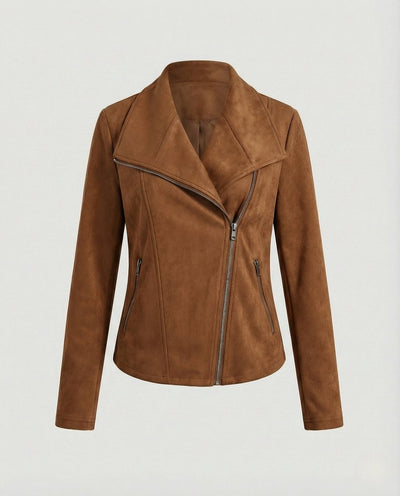 Nora | Dames bikerjack in imitatiesuède met asymmetrische rits