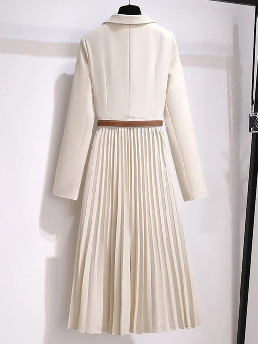 Emilia | Dames midi-jurk in blazerstijl met plisserok en riem