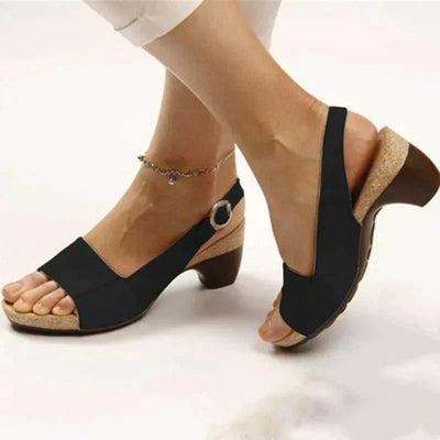 Katharina | Dames slingback sandalen met blokhak, open teen en gespsluiting