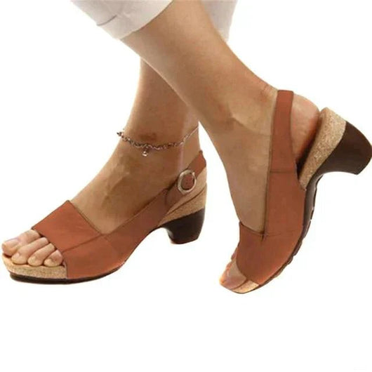 Katharina | Dames slingback sandalen met blokhak, open teen en gespsluiting