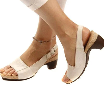 Katharina | Dames slingback sandalen met blokhak, open teen en gespsluiting