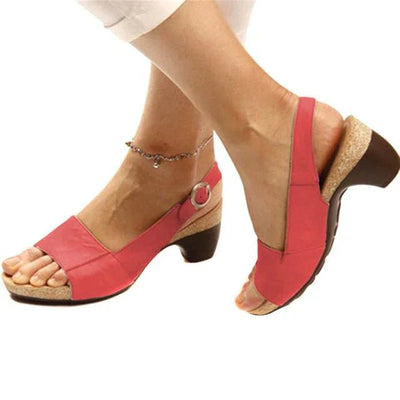 Katharina | Dames slingback sandalen met blokhak, open teen en gespsluiting