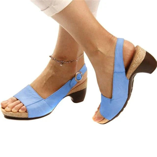 Katharina | Dames slingback sandalen met blokhak, open teen en gespsluiting