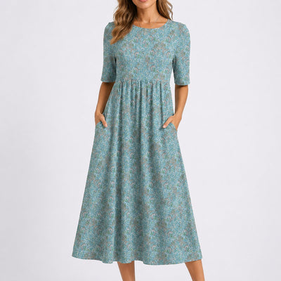 Johanna | Dames midijurk met bloemendessin en ronde hals