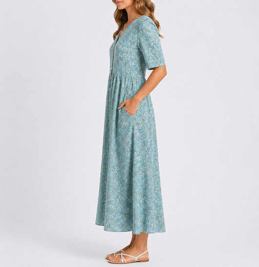 Johanna | Dames midijurk met bloemendessin en ronde hals