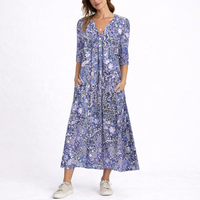 Clara | Dames midijurk met bloemendessin en V-hals voor bruiloftsgasten