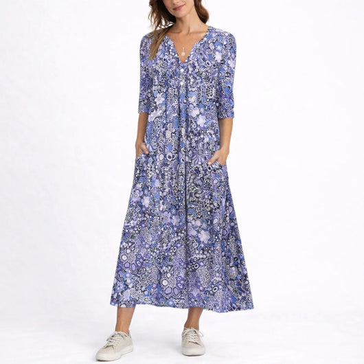 Clara | Dames midijurk met bloemendessin en V-hals voor bruiloftsgasten