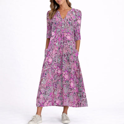 Clara | Dames midijurk met bloemendessin en V-hals voor bruiloftsgasten