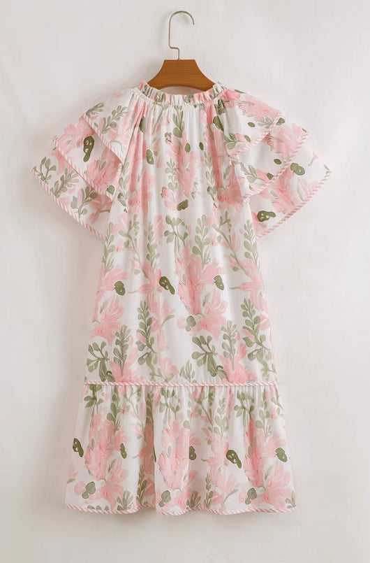 Hannah | Dames mini zomerjurk met bloemenprint, pofmouwen en V-hals