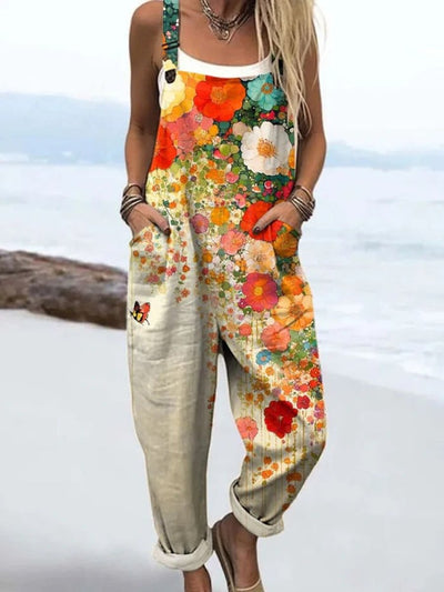Mia | Mouwloze dames jumpsuit met bloemendessin en wijde pijpen