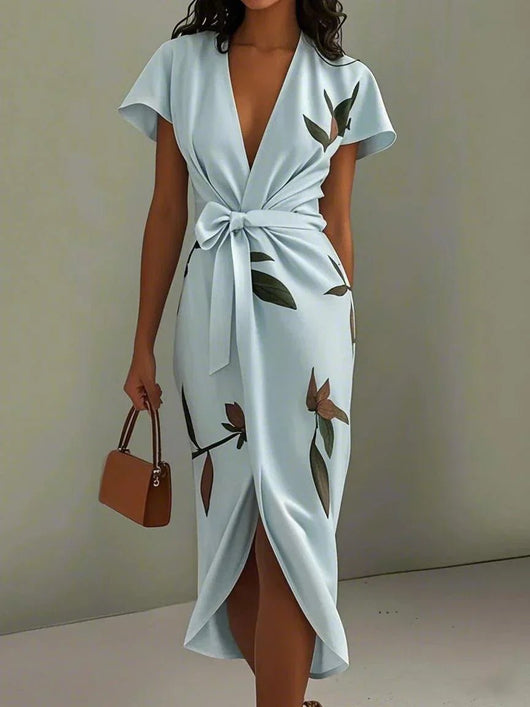 Amelie | Dames wikkel midi-jurk met bloemenmotief en V-hals