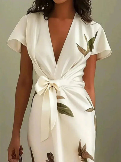 Amelie | Dames wikkel midi-jurk met bloemenmotief en V-hals