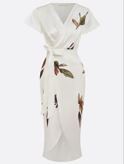 Amelie | Dames wikkel midi-jurk met bloemenmotief en V-hals