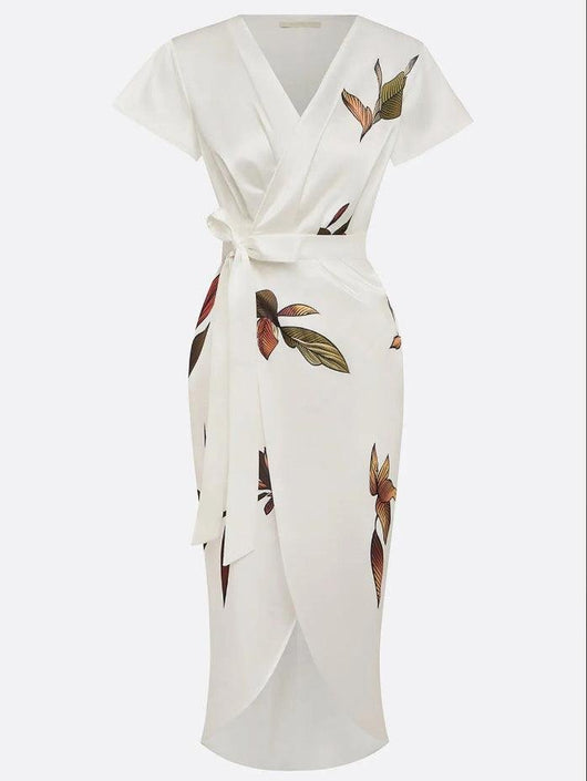 Amelie | Dames wikkel midi-jurk met bloemenmotief en V-hals