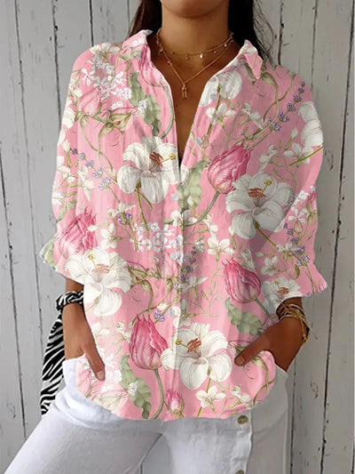 Elisabeth | Dames blouse met bloemenprint, V-hals en losse pasvorm