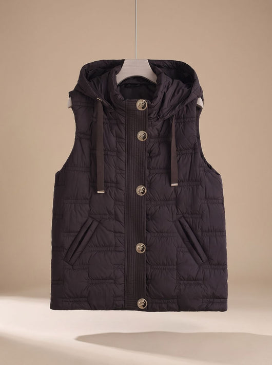 Leonie | Gewatteerde dames bodywarmer met capuchon en knoopsluiting