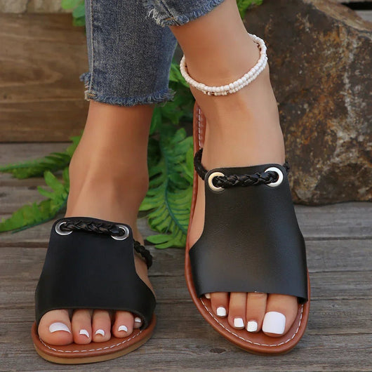 Greta | Dames platte gevlochten bohosandalen