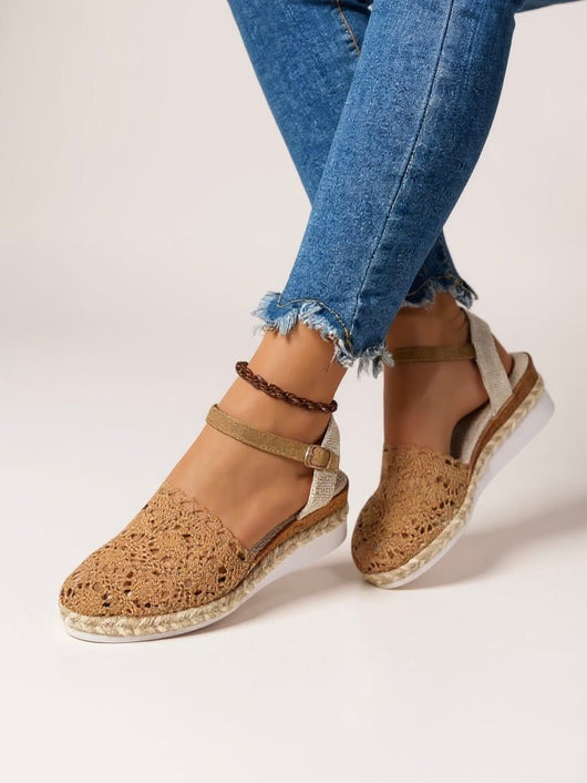 Annika | Dames boho gehaakte plateausandalen met enkelbandje