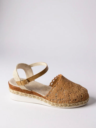 Annika | Dames boho gehaakte plateausandalen met enkelbandje