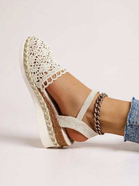 Annika | Dames boho gehaakte plateausandalen met enkelbandje