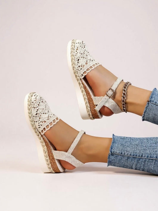 Annika | Dames boho gehaakte plateausandalen met enkelbandje