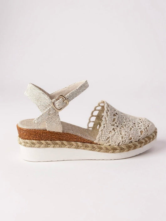 Annika | Dames boho gehaakte plateausandalen met enkelbandje