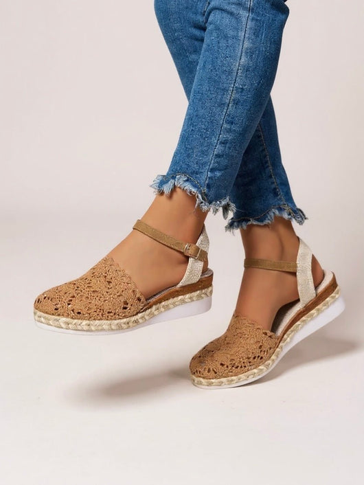 Annika | Dames boho gehaakte plateausandalen met enkelbandje