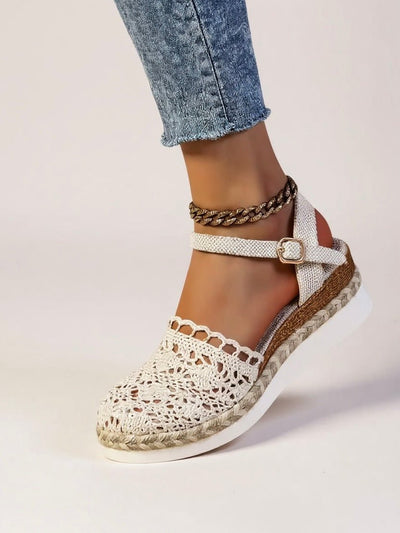 Annika | Dames boho gehaakte plateausandalen met enkelbandje