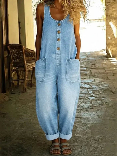 Charlotte | Mouwloze dames boho spijkeroverall met losse pasvorm