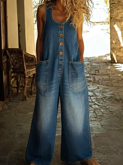 Charlotte | Mouwloze dames boho spijkeroverall met losse pasvorm