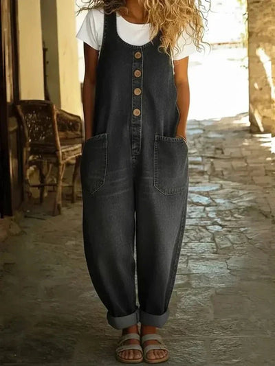 Charlotte | Mouwloze dames boho spijkeroverall met losse pasvorm