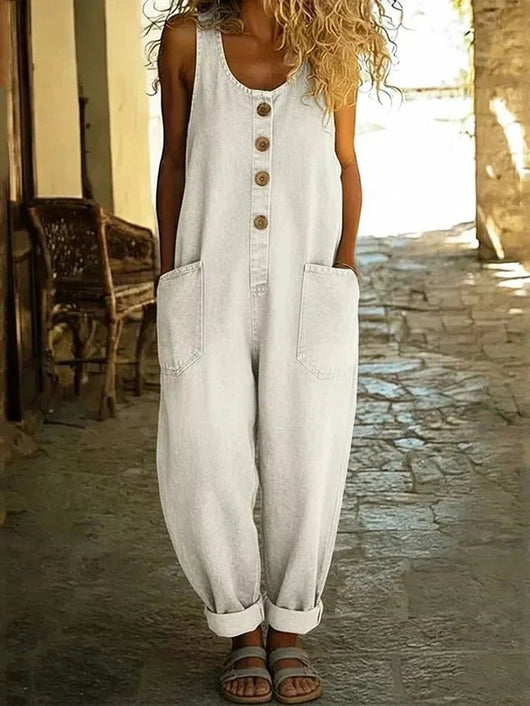 Charlotte | Mouwloze dames boho spijkeroverall met losse pasvorm