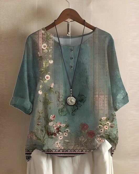 Sophie | Dames boho top met korte mouwen en kleurrijke etnische print