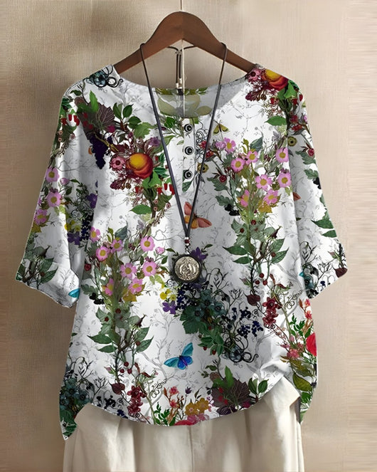 Sophie | Dames boho top met korte mouwen en kleurrijke etnische print