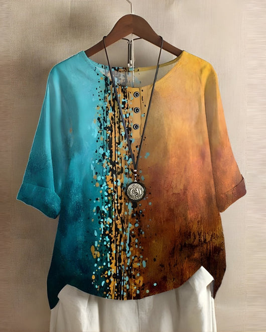Sophie | Dames boho top met korte mouwen en kleurrijke etnische print