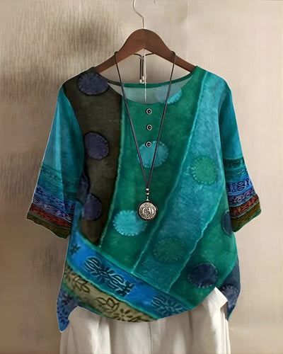 Sophie | Dames boho top met korte mouwen en kleurrijke etnische print