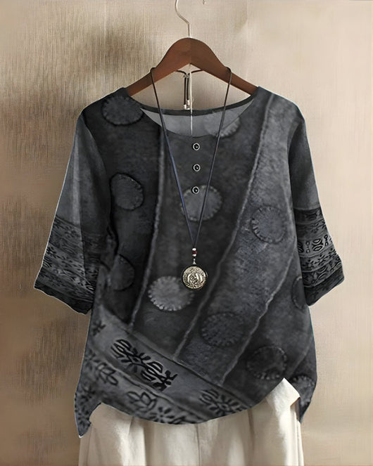 Sophie | Dames boho top met korte mouwen en kleurrijke etnische print