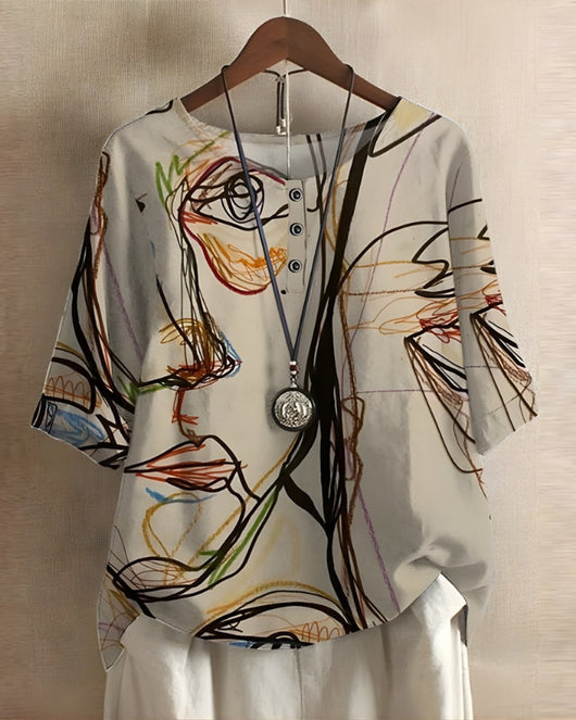 Sophie | Dames boho top met korte mouwen en kleurrijke etnische print