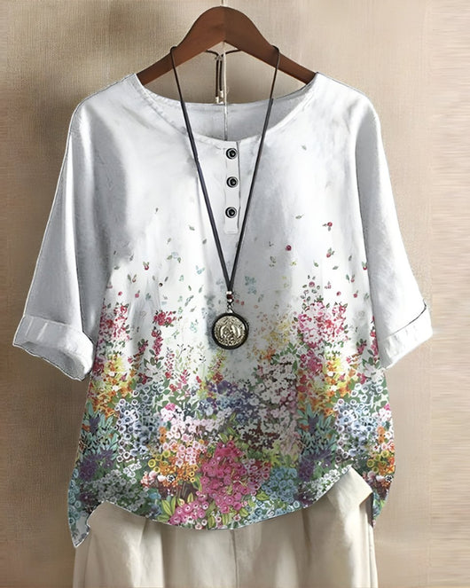 Sophie | Dames boho top met korte mouwen en kleurrijke etnische print