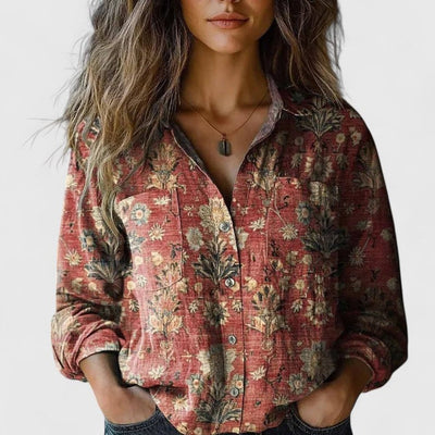 Elisabeth | Dames bohoblouse met knoopsluiting, bloemendessin en lange mouwen