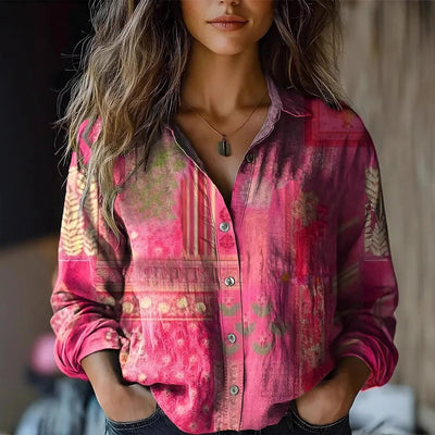 Elisabeth | Dames bohoblouse met knoopsluiting, bloemendessin en lange mouwen